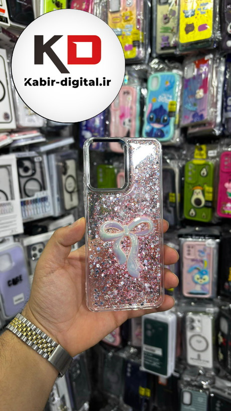 قاب گوشی Redmi 12شیائومی فانتزی برجسته رزینی Luxury Case طرح پاپیون کرومی صورتی