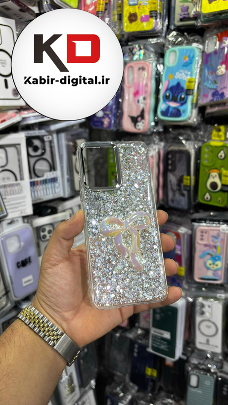قاب گوشی Redmi 12شیائومی فانتزی برجسته رزینی Luxury Case طرح پاپیون کرومی سفید