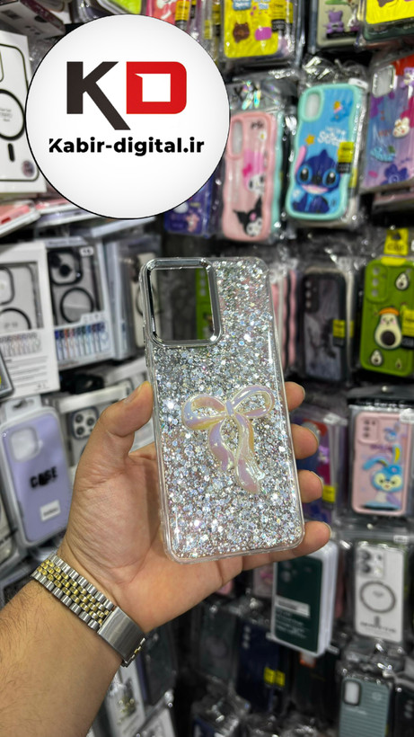 قاب گوشی Redmi 12شیائومی فانتزی برجسته رزینی Luxury Case طرح پاپیون کرومی سفید