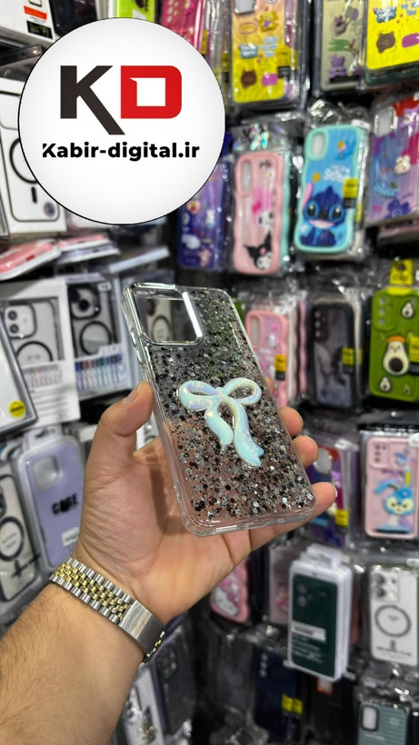 قاب گوشی Redmi Note 14 4Gشیائومی فانتزی برجسته رزینی Luxury Case طرح پاپیون کرومی مشکی