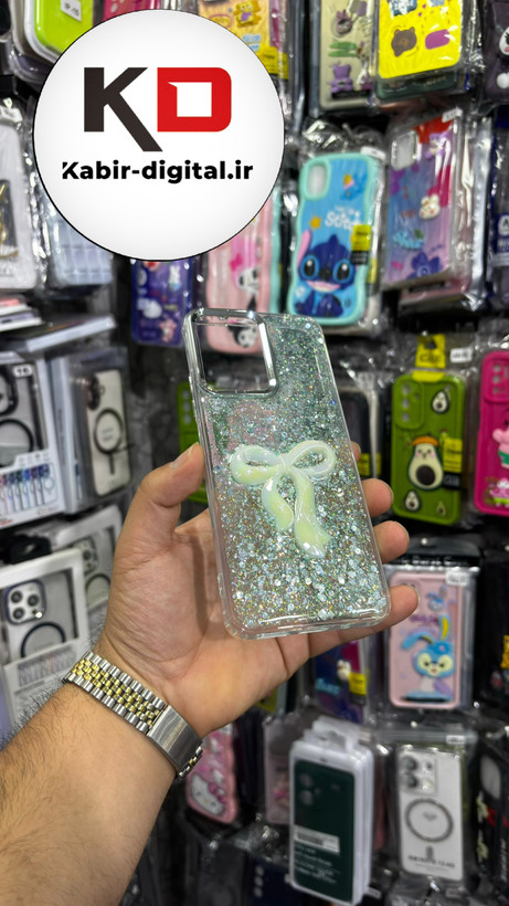قاب گوشی Redmi Note 13 4Gشیائومی فانتزی برجسته رزینی Luxury Case طرح پاپیون کرومی فیروزه ایی