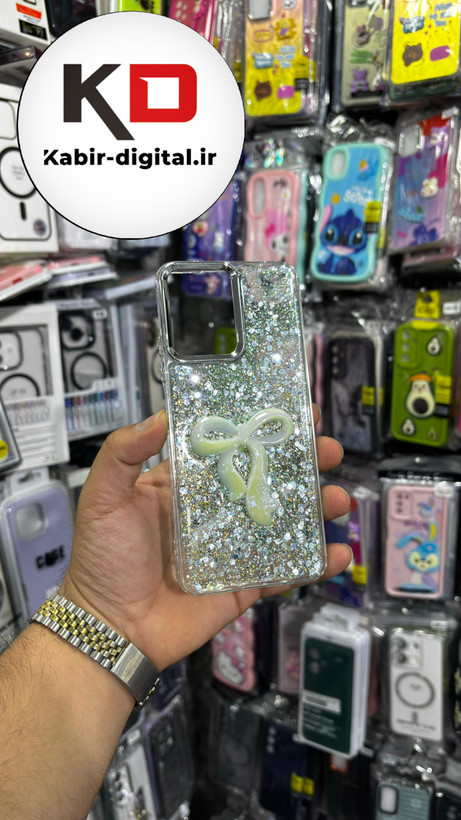 قاب گوشی Redmi Note 13 4Gشیائومی فانتزی برجسته رزینی Luxury Case طرح پاپیون کرومی فیروزه ایی