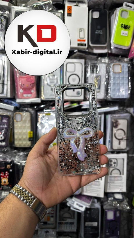 قاب گوشی Redmi Note 14 4G/ Note 14 PRO 5G / Note 14 PRO PLUSشیائومی فانتزی برجسته رزینی Luxury Case طرح پاپیون کرومی مشکی