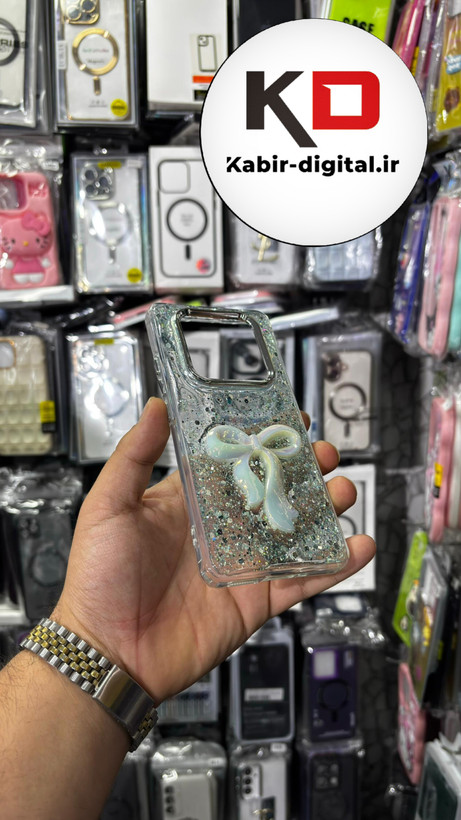 قاب گوشی Redmi Note 14 4G/ Note 14 PRO 5G / Note 14 PRO PLUSشیائومی فانتزی برجسته رزینی Luxury Case طرح پاپیون کرومی فیروزه ایی