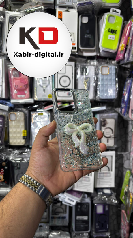 قاب گوشی Redmi Turbo 4 5G/ POCO X7 PROشیائومی فانتزی برجسته رزینی Luxury Case طرح پاپیون کرومی فیروزه ایی