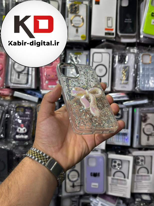 قاب گوشی iPhone 11 Proآیفون فانتزی برجسته رزینی Luxury Case طرح پاپیون کرومی سفید