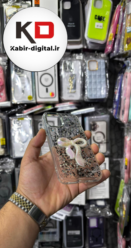 قاب گوشی iPhone 11 Proآیفون فانتزی برجسته رزینی Luxury Case طرح پاپیون کرومی مشکی