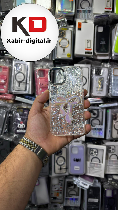 قاب گوشی iPhone 12آیفون فانتزی برجسته رزینی Luxury Case طرح پاپیون کرومی سفید