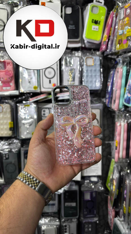 قاب گوشی iPhone 12آیفون فانتزی برجسته رزینی Luxury Case طرح پاپیون کرومی صورتی