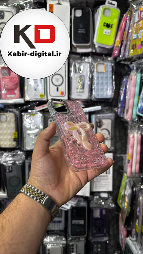 قاب گوشی iPhone 12آیفون فانتزی برجسته رزینی Luxury Case طرح پاپیون کرومی صورتی