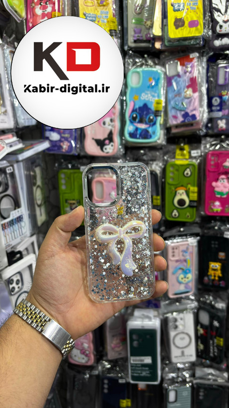 قاب گوشی iPhone 16آیفون فانتزی برجسته رزینی Luxury Case طرح پاپیون کرومی سفید