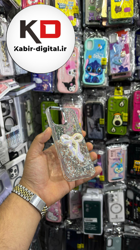 قاب گوشی iPhone 16آیفون فانتزی برجسته رزینی Luxury Case طرح پاپیون کرومی سفید