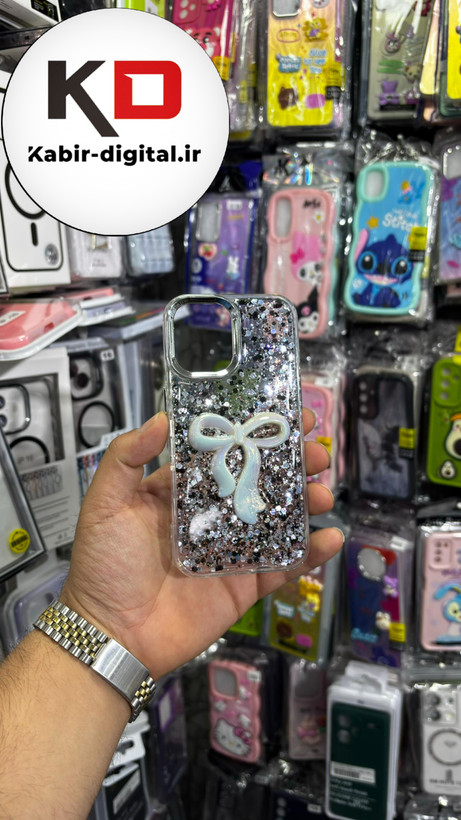 قاب گوشی iPhone 16آیفون فانتزی برجسته رزینی Luxury Case طرح پاپیون کرومی مشکی
