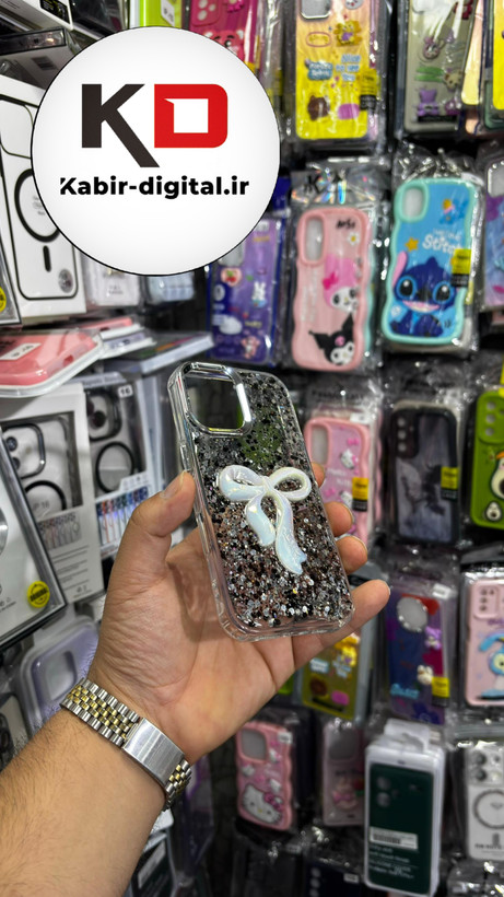 قاب گوشی iPhone 16آیفون فانتزی برجسته رزینی Luxury Case طرح پاپیون کرومی مشکی