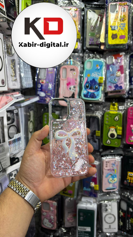 قاب گوشی iPhone 16آیفون فانتزی برجسته رزینی Luxury Case طرح پاپیون کرومی صورتی