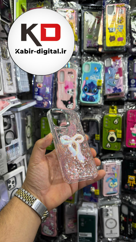 قاب گوشی iPhone 16آیفون فانتزی برجسته رزینی Luxury Case طرح پاپیون کرومی صورتی