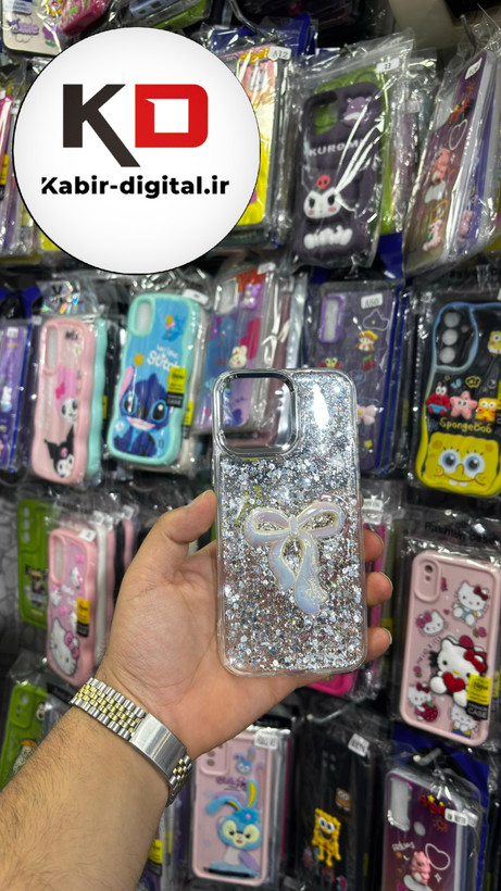 قاب گوشی iPhone 16 Pro Maxآیفون فانتزی برجسته رزینی Luxury Case طرح پاپیون کرومی سفید