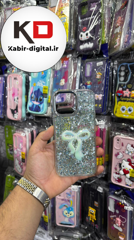 قاب گوشی iPhone 13آیفون فانتزی برجسته رزینی Luxury Case طرح پاپیون کرومی فیروزه ایی