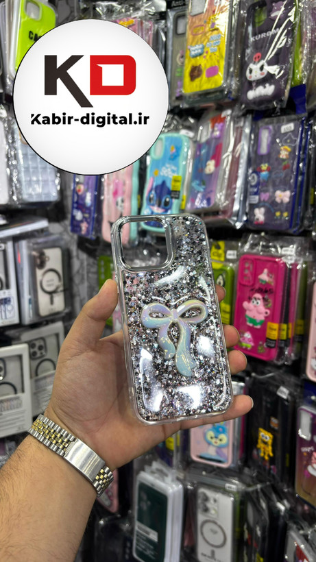 قاب گوشی iPhone 13آیفون فانتزی برجسته رزینی Luxury Case طرح پاپیون کرومی مشکی