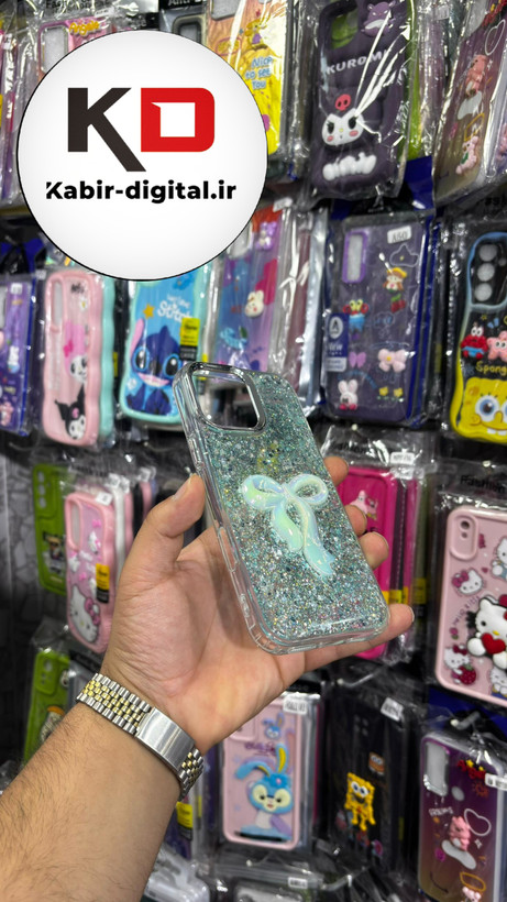 قاب گوشی iPhone 13 Pro Maxآیفون فانتزی برجسته رزینی Luxury Case طرح پاپیون کرومی فیروزه ایی