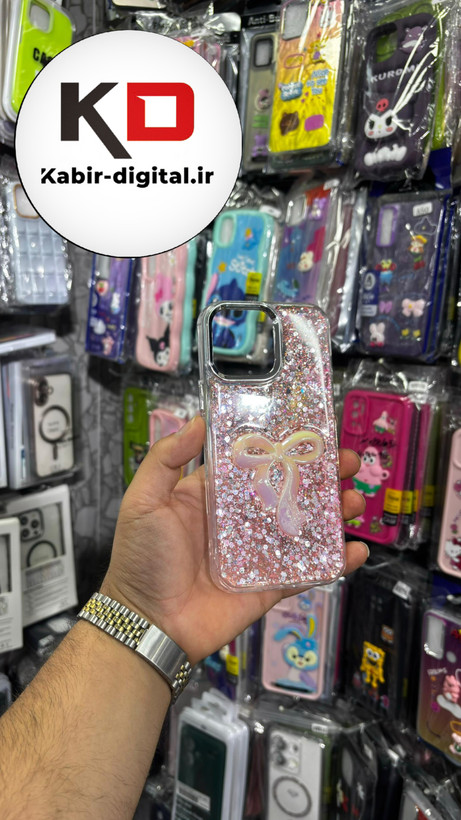 قاب گوشی iPhone 13 Pro Maxآیفون فانتزی برجسته رزینی Luxury Case طرح پاپیون کرومی صورتی