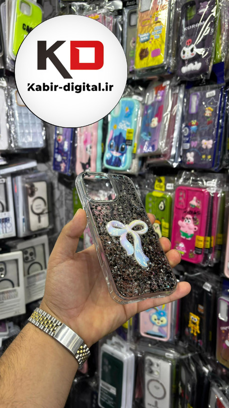 قاب گوشی iPhone 13 Pro Maxآیفون فانتزی برجسته رزینی Luxury Case طرح پاپیون کرومی مشکی