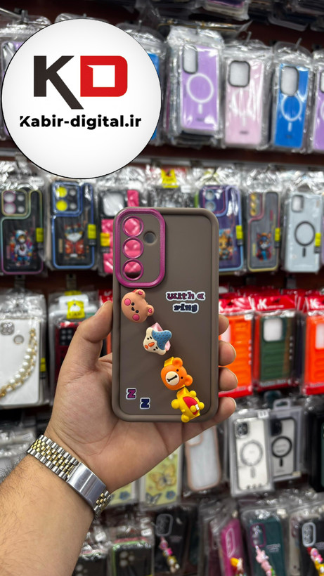 قاب گوشی Galaxy A54 سامسونگ طرح سیلیکونی Solid عروسکی کارتونی فانتزی چاپی محافظ لنزدار درجه یک طرح انگشتی قهوه ایی