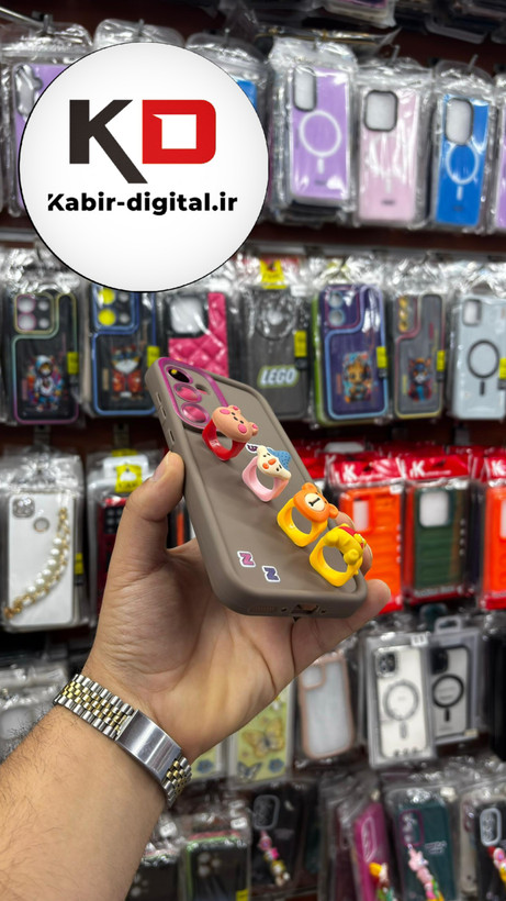 قاب گوشی Galaxy A55 سامسونگ طرح سیلیکونی Solid عروسکی کارتونی فانتزی چاپی محافظ لنزدار درجه یک طرح انگشتی قهوه ای