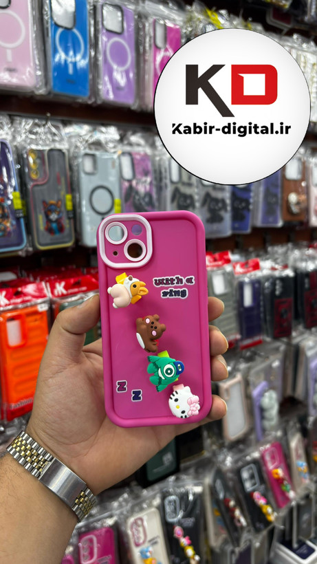 قاب گوشی iPhone 13آیفون Solid عروسکی کارتونی فانتزی چاپی محافظ لنزدار درجه یک طرح انگشتی صورتی