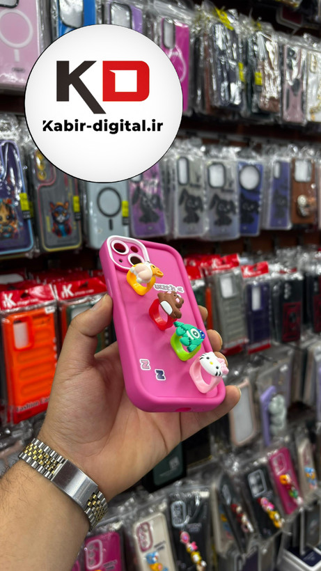 قاب گوشی iPhone 13آیفون Solid عروسکی کارتونی فانتزی چاپی محافظ لنزدار درجه یک طرح انگشتی صورتی