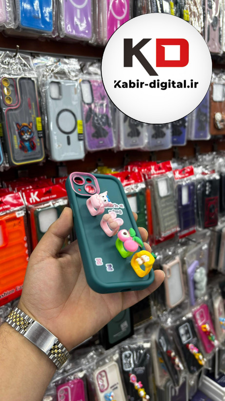 قاب گوشی iPhone 13آیفون Solid عروسکی کارتونی فانتزی چاپی محافظ لنزدار درجه یک طرح انگشتی سبز