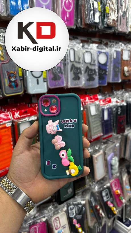 قاب گوشی iPhone 13آیفون Solid عروسکی کارتونی فانتزی چاپی محافظ لنزدار درجه یک طرح انگشتی سبز