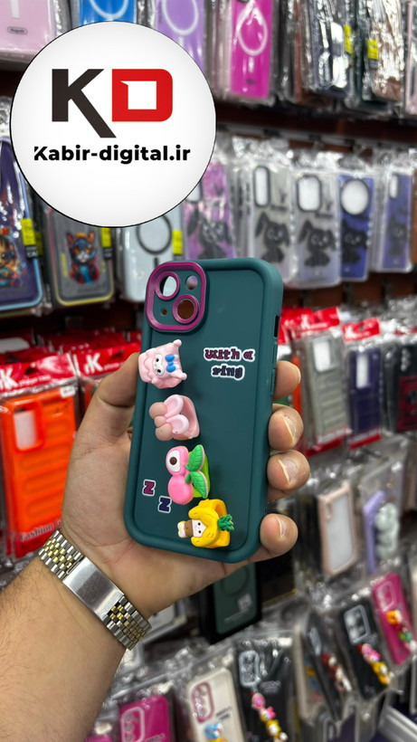 قاب گوشی iPhone 13آیفون Solid عروسکی کارتونی فانتزی چاپی محافظ لنزدار درجه یک طرح انگشتی سبز