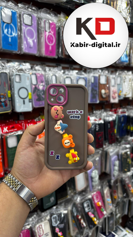 قاب گوشی iPhone 13آیفون Solid عروسکی کارتونی فانتزی چاپی محافظ لنزدار درجه یک طرح انگشتی قهوه ایی
