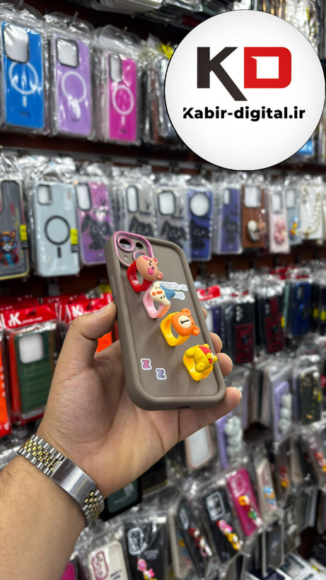 قاب گوشی iPhone 13آیفون Solid عروسکی کارتونی فانتزی چاپی محافظ لنزدار درجه یک طرح انگشتی قهوه ایی