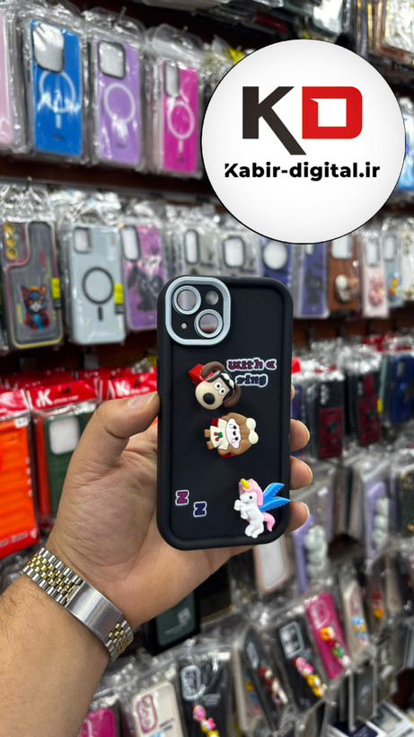 قاب گوشی iPhone 13آیفون Solid عروسکی کارتونی فانتزی چاپی محافظ لنزدار درجه یک طرح انگشتی مشکی