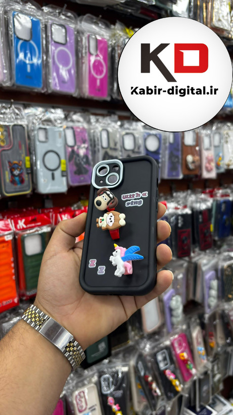 قاب گوشی iPhone 13آیفون Solid عروسکی کارتونی فانتزی چاپی محافظ لنزدار درجه یک طرح انگشتی مشکی