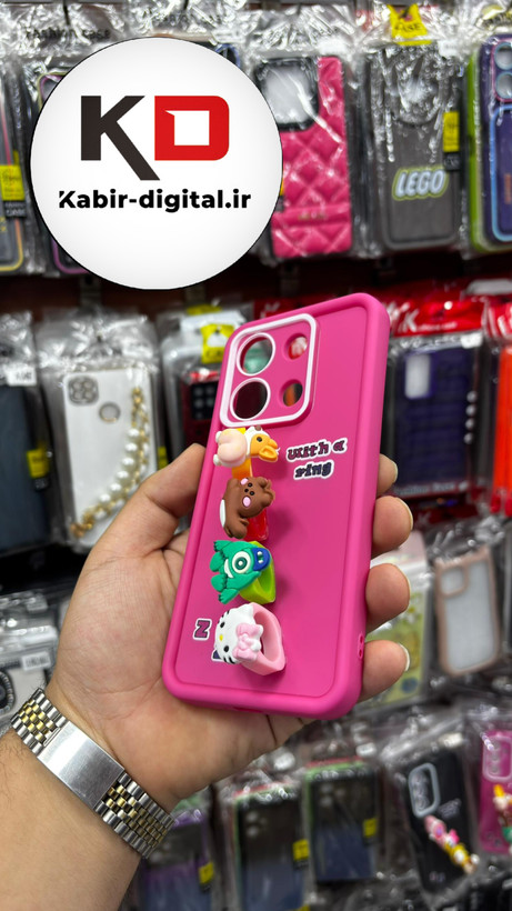 قاب گوشی Redmi Note 13 4Gشیائومی Solid عروسکی کارتونی فانتزی چاپی محافظ لنزدار درجه یک طرح انگشتی صورتی