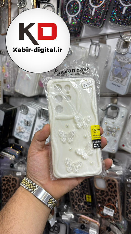 قاب گوشی Galaxy S23 UlTRA سامسونگ بالشتی سه بعدی پروانه سفید فانتزی محافظ لنز دار