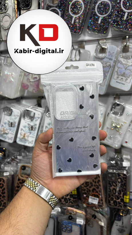 قاب گوشی Galaxy S24 Ultra سامسونگ آینه ای اورجینال لنز کرومی طرح قلب کیوت