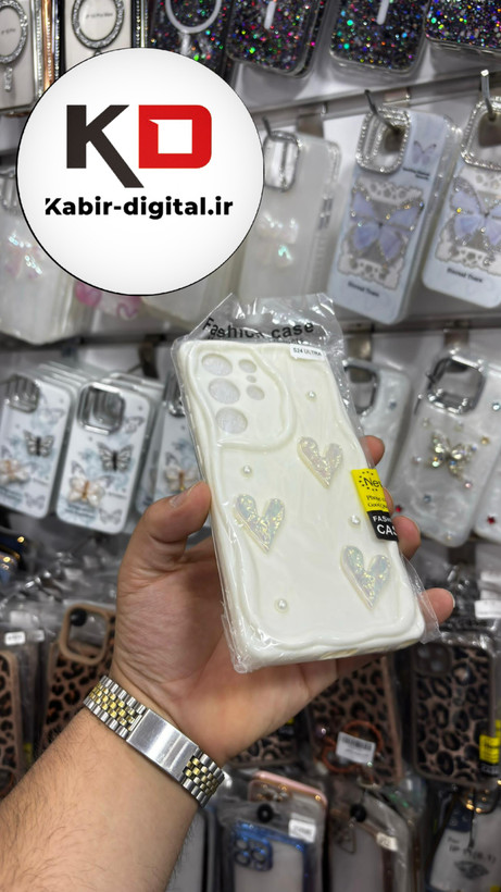 قاب گوشی Galaxy S24 UlTRA سامسونگ بالشتی سه بعدی قلبی هولوگرامی فانتزی محافظ لنز دار