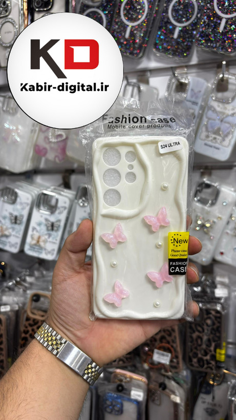 قاب گوشی Galaxy S24 UlTRA سامسونگ بالشتی سه بعدی پروانه صورتی فانتزی محافظ لنز دار