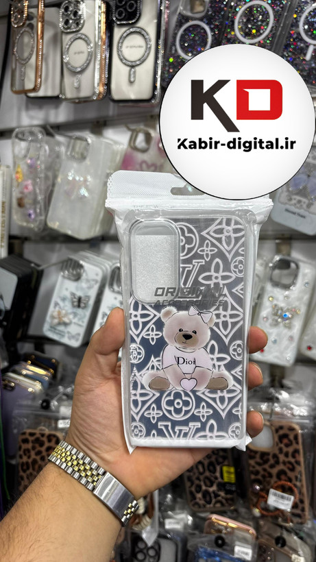 قاب گوشی Galaxy A35/A55 سامسونگ آینه ای اورجینال لنز کرومی طرح خرس کیوت