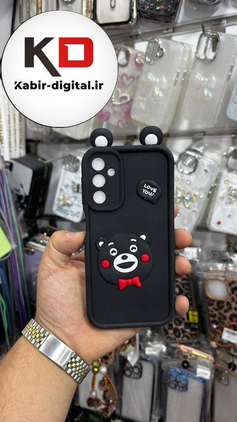 قاب گوشی Galaxy A24 سامسونگ طرح سیلیکونی Solid عروسکی برجسته محافظ لنزدار طرح خرس تدی مشکی