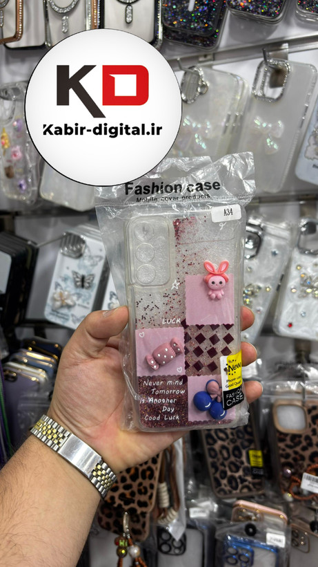 قاب گوشی Galaxy A34 سامسونگ آکواریومی شفاف عروسکی برجسته سه بعدی فانتزی صورتی