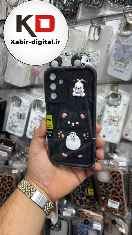 قاب گوشی Galaxy A15 سامسونگ طرح سیلیکونی Solid عروسکی برجسته محافظ لنزدار طرح خرس تدی مشکی