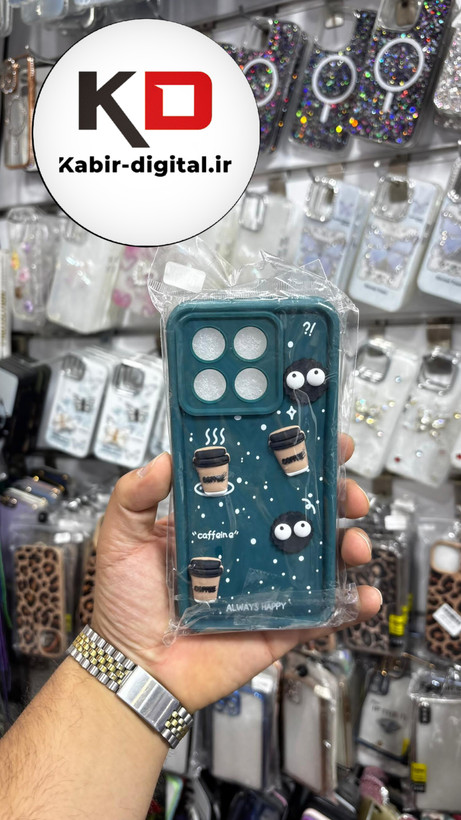 قاب گوشی Poco X6 Pro شیائومی طرح سیلیکونی Solid عروسکی برجسته محافظ لنزدار طرح هپل COFEE سبز