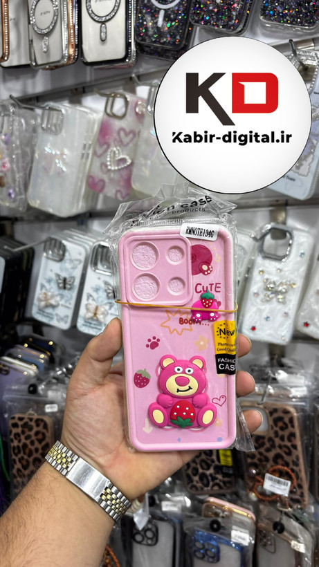 قاب گوشیRedmi Note 13 4Gشیائومی طرح سیلیکونی Solid عروسکی برجسته محافظ لنزدار طرح خرس صورتی