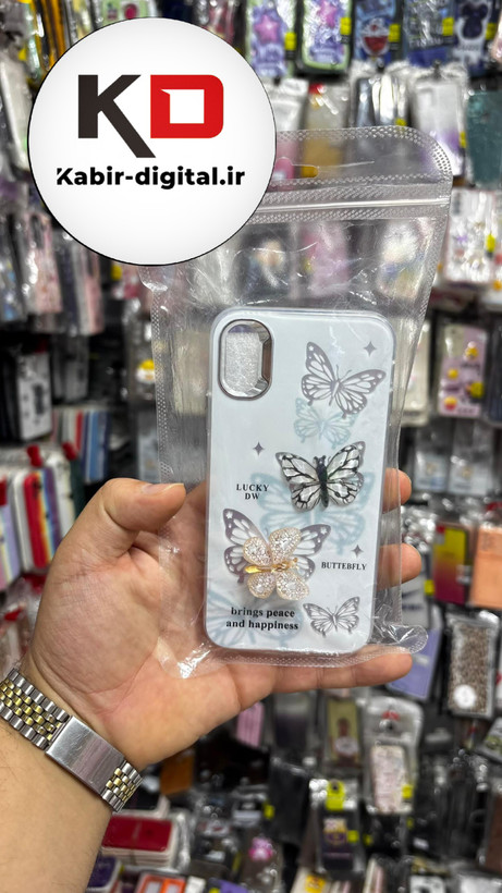 قاب گوشی iPhone X-XS آیفون فانتزی سخت Hard لیزری عروسکی برجسته اسپینردار طرح پروانه کیوت
