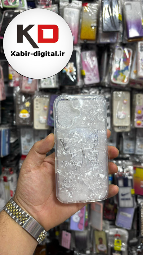 قاب گوشی iPhone 16 آیفون ماربل لاکچری ژله ای محافظ لنزدار طرح پروانه